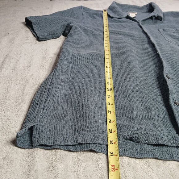 LL Bean Mens XL Tall Blue Waffle Knit Short Sleeve Shirt Camp Loop Collar Button - Picture 7 of 9